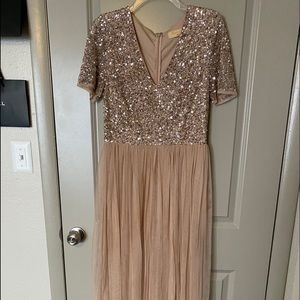 Floor length rose gold sparkly dress